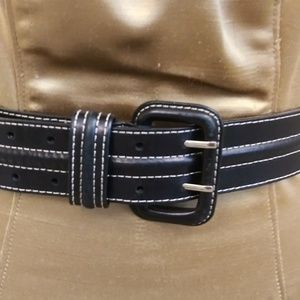 Black Pickstitch Double Buckle Leather Belt